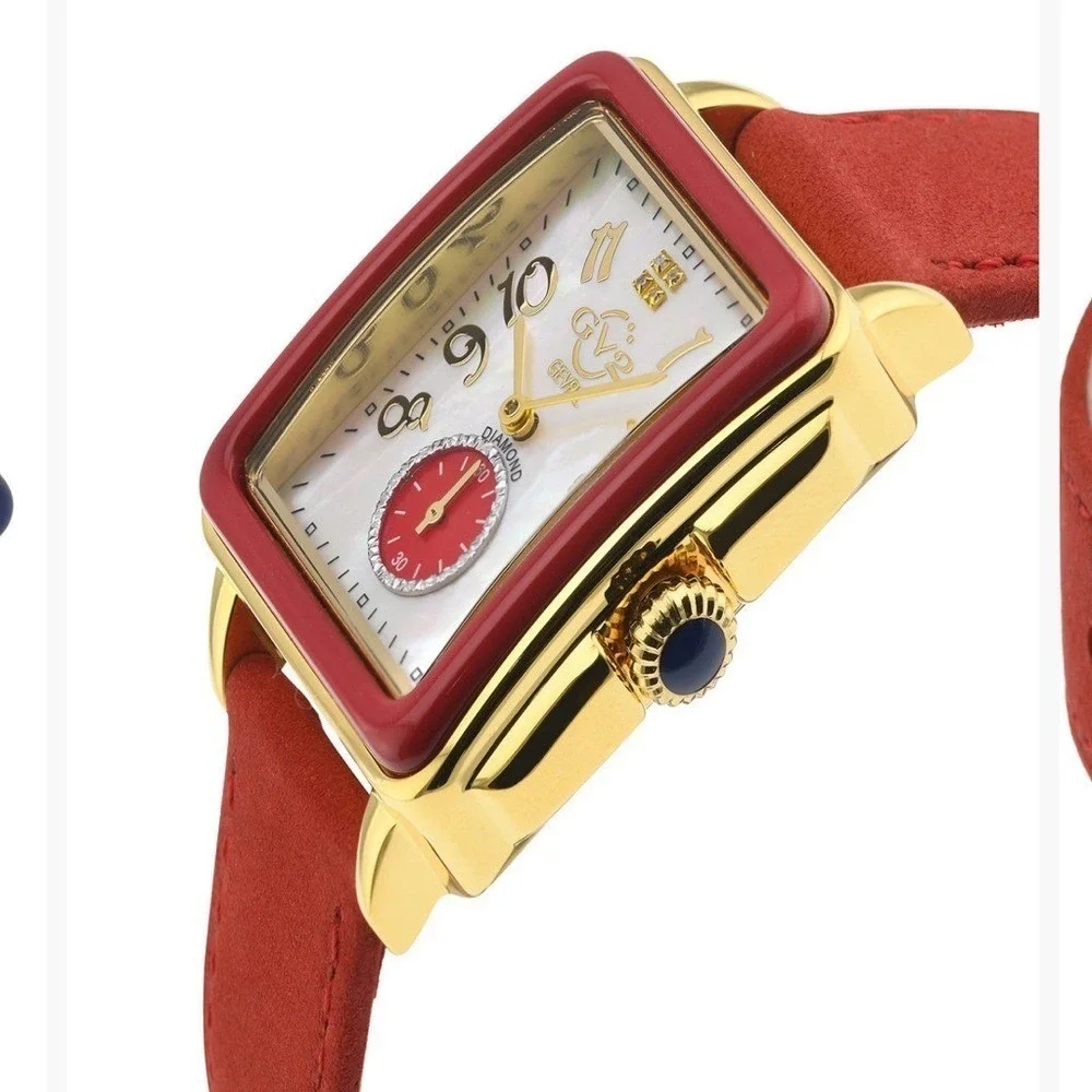 Women's Bari Enamel Swiss Quartz Italian Red‎ Leather Strap Watch 34mm